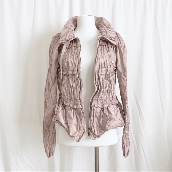 Zara Jackets & Blazers - ZARA Woman Blush Crinkle Ruffle Zip Up Jacket